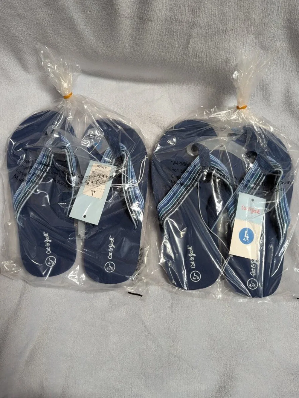 2 Pack - NWT Cat & Jack Blue Striped Kids' Flip Flops Size L (4/5)